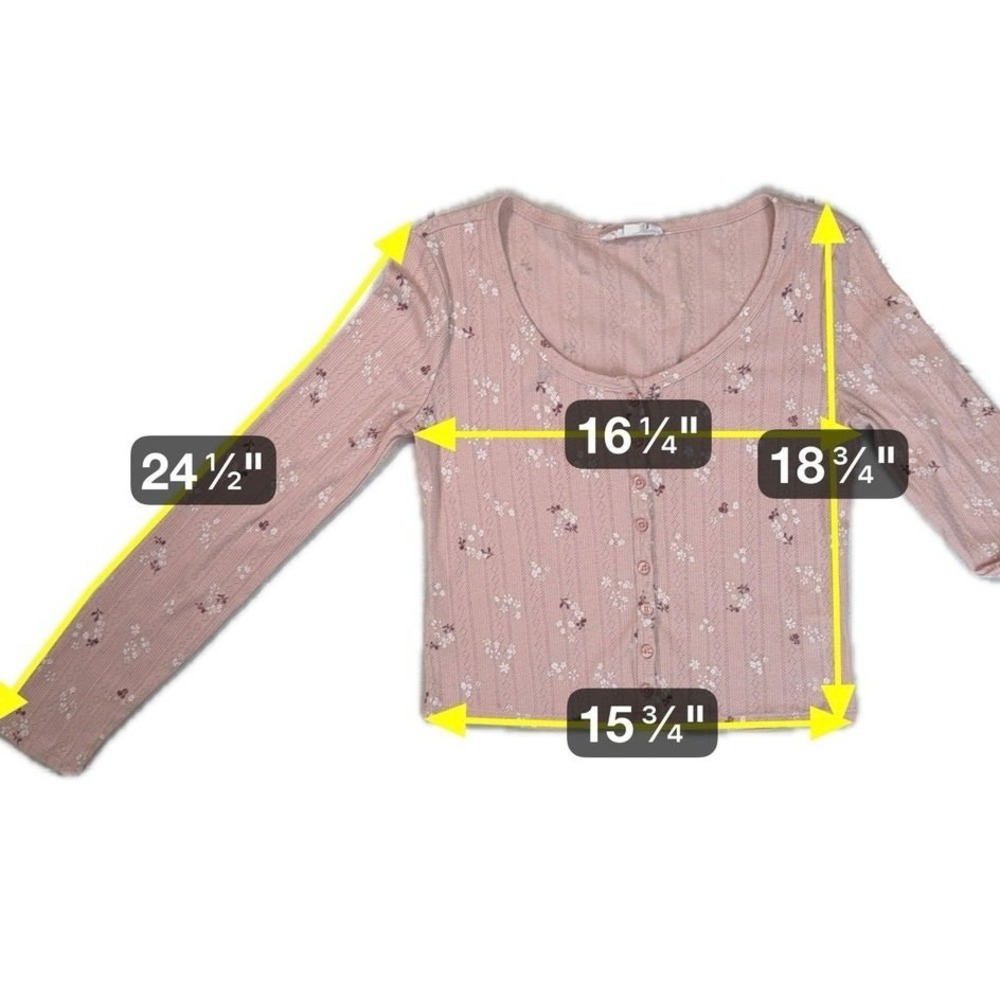 Womens Floral Y2K Cardigan Top Sz Med Pink Button Front Cropped - Picture 4 of 14